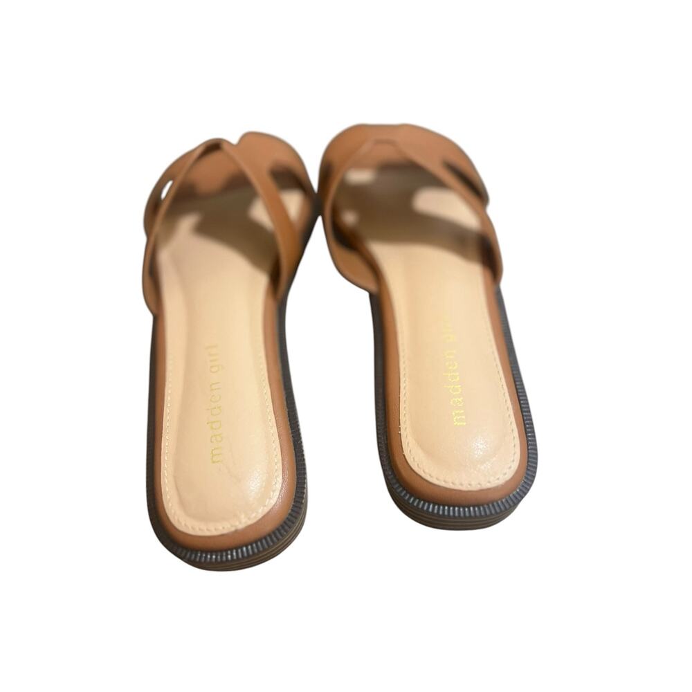 NWOT Madden Girl Women's 8 Hailey Cognac Classic Flat Slides Sandals - Picture 5 of 6